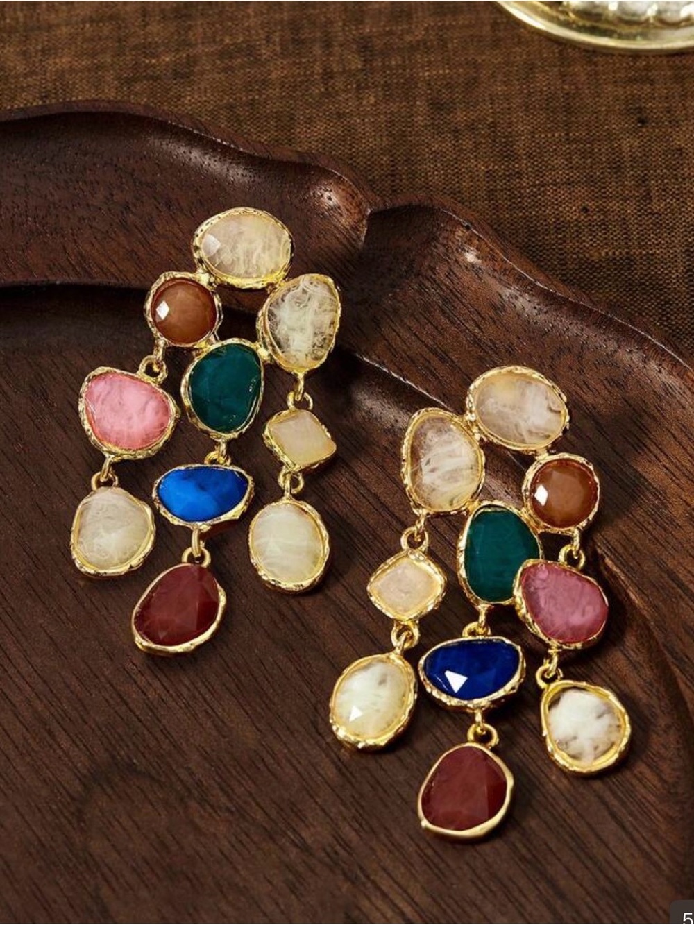 Multicolor Gemstone Drop Earrings - Gold Tone - Picture 3 of 8